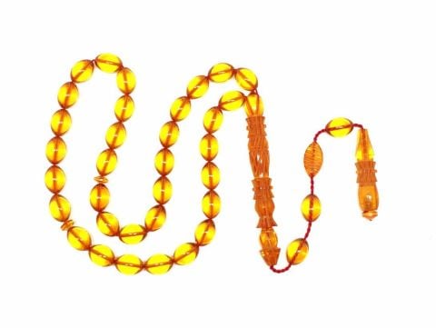 İMAME İŞLEMELİ SARI BEYZİ MODEL ATEŞ KEHRİBAR TESBİH