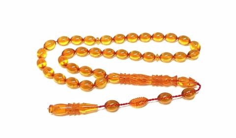 İMAME İŞLEMELİ SARI BEYZİ MODEL ATEŞ KEHRİBAR TESBİH