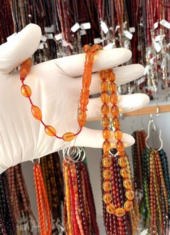 İMAME İŞLEMELİ SARI BEYZİ MODEL ATEŞ KEHRİBAR TESBİH