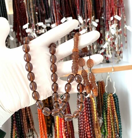 İŞLEMELİ İMAME AÇIK KAHVERENGİ BEYZİ MODEL TESBİH