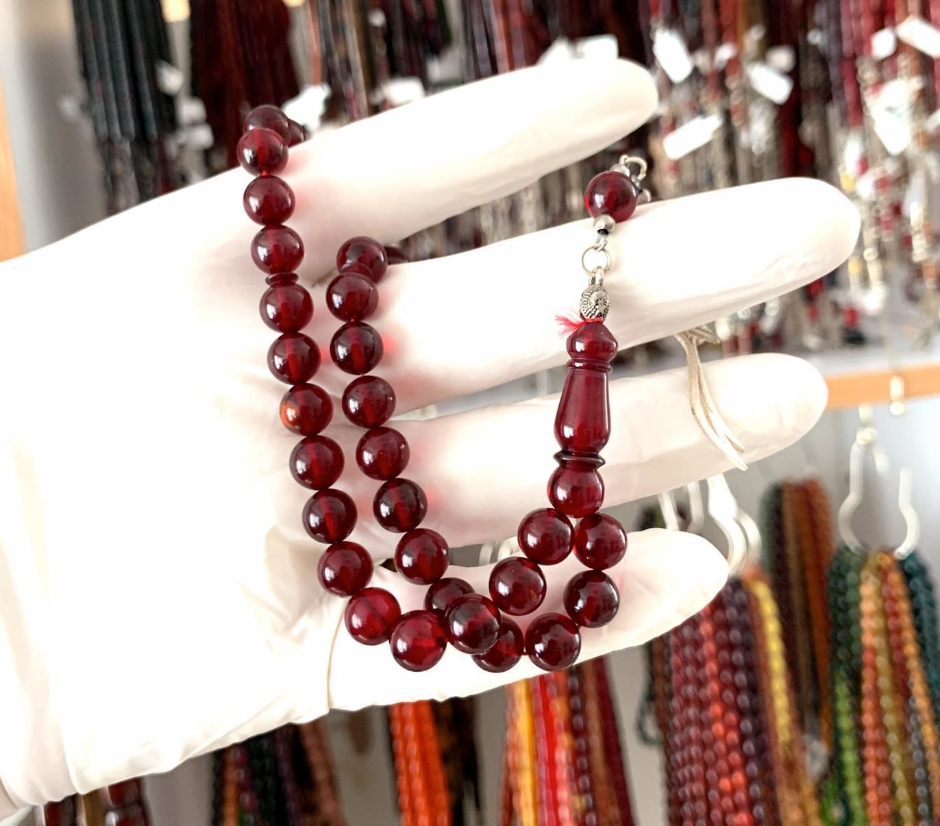 ATEŞ KEHRİBAR KIRMIZI EL BOY KÜRE KESİM TESBİH