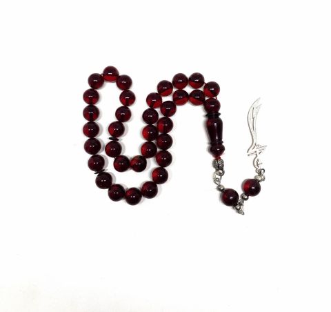 ATEŞ KEHRİBAR KIRMIZI EL BOY KÜRE KESİM TESBİH