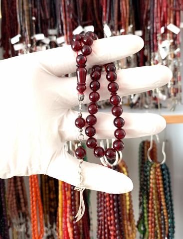 ATEŞ KEHRİBAR KIRMIZI EL BOY KÜRE KESİM TESBİH