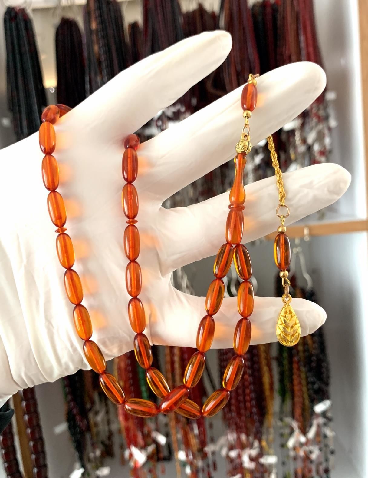 TURUNCU BEYZİ MODEL ATEŞ KEHRİBAR TESBİH