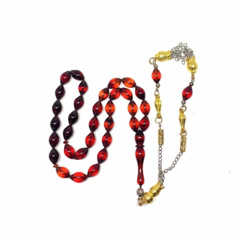 KIRMIZI RENK GEÇİŞLİ ARPA MODEL SIKMA KEHRİBAR TESBİH