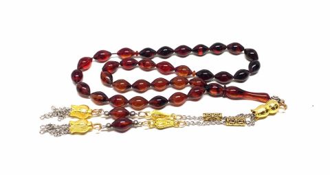 KIRMIZI RENK GEÇİŞLİ ARPA MODEL SIKMA KEHRİBAR TESBİH