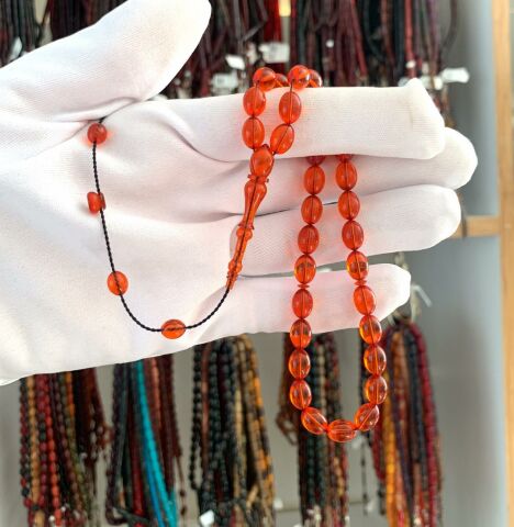 KIRMIZI BEYZİ MODEL ATEŞ KEHRİBAR TESBİH