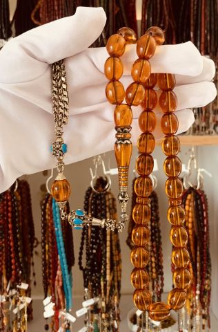 İRİ HABBELİ FASETA KESİM, PiRİNÇ İŞLEME İMAMELİ NECEF TESBİH