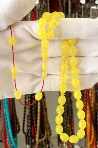 LİMON SARISI BEYZİ MODEL ZAR KEHRİBAR TESBİH