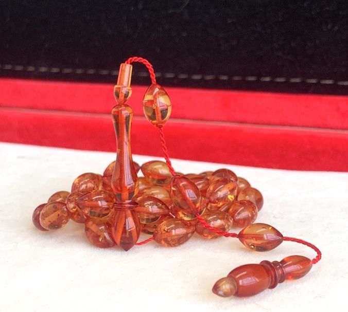 AÇIK KAHVERENGİ  SİMLİ ATEŞ KEHRİBAR TESBİH