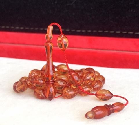 AÇIK KAHVERENGİ  SİMLİ ATEŞ KEHRİBAR TESBİH