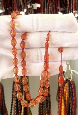 AÇIK KAHVERENGİ  SİMLİ ATEŞ KEHRİBAR TESBİH