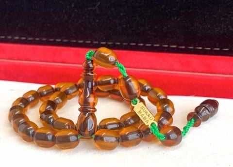 AÇIK KAHVERENGİ FIRINLI ATEŞ KAPSÜL KEHRİBAR TESBİH