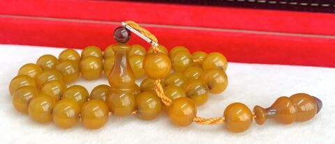 KOYU HARDAL RENKLİ SIKMA KÜRE MODEL KEHRİBAR TESBİH