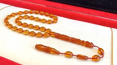 ZAR KEHRİBAR KALEM İŞLEMELİ İMAME TESBİH