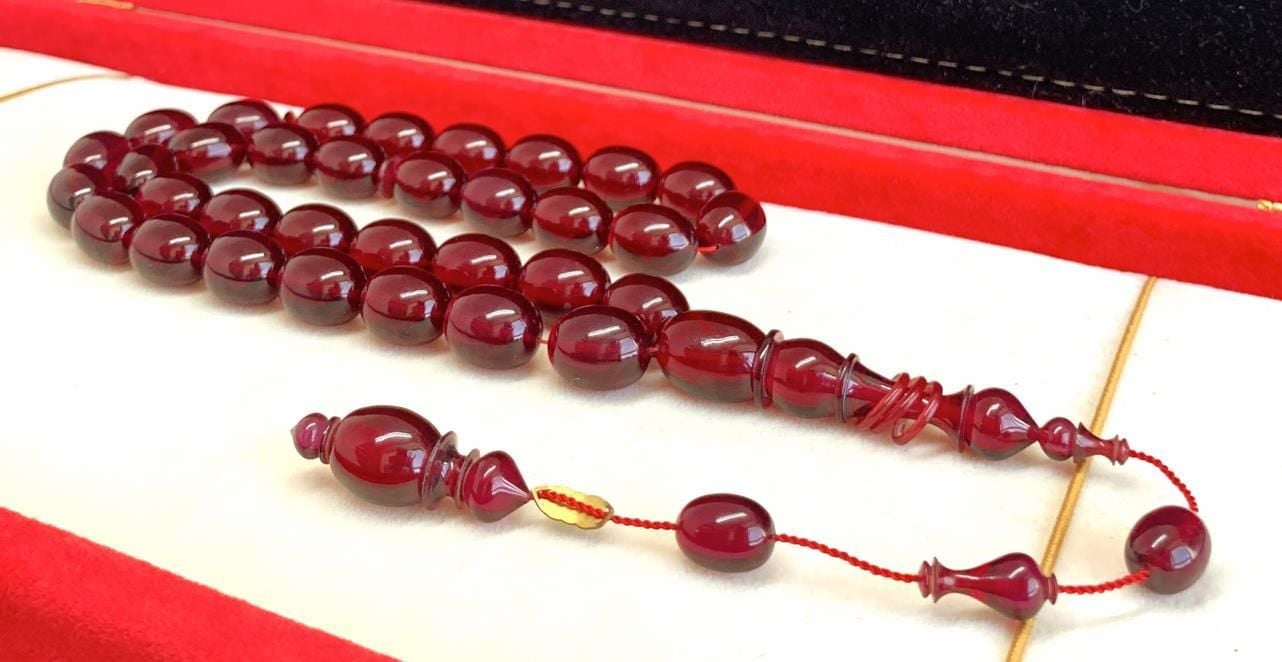 ATEŞ KEHRİBAR BORDO BEYZİ MODEL ÇUBUK  B. BOY TESBİH