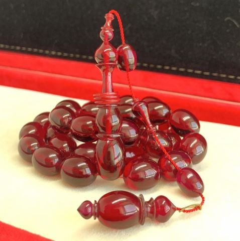 ATEŞ KEHRİBAR BORDO BEYZİ MODEL ÇUBUK  B. BOY TESBİH