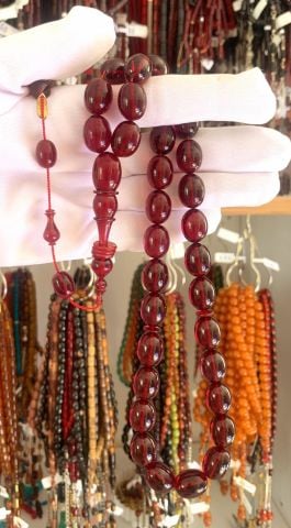 ATEŞ KEHRİBAR BORDO BEYZİ MODEL ÇUBUK  B. BOY TESBİH