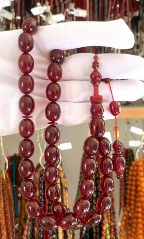 ATEŞ KEHRİBAR BORDO BEYZİ MODEL ÇUBUK  B. BOY TESBİH