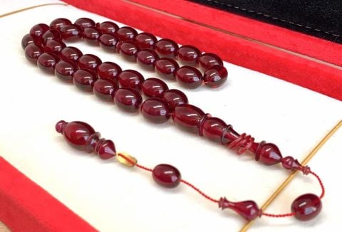 ATEŞ KEHRİBAR BORDO BEYZİ MODEL ÇUBUK  B. BOY TESBİH