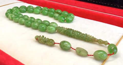 ÖZEL KALEM İŞLEMELİ İMAMELİ YEŞİL SIKMA KEHRİBAR