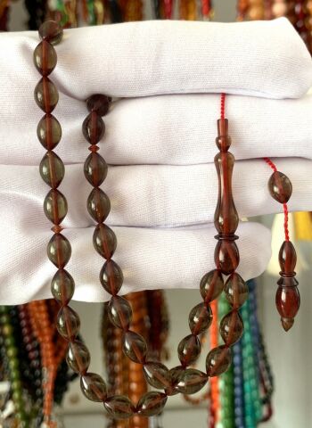 ATEŞ  KEHRİBAR YEŞİL SİMLİ  BEYZİ MODEL TESBİH