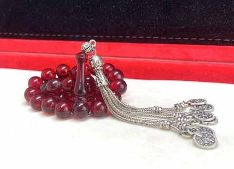 ATEŞ KEHRİBAR KÜRE KIRMIZI MODEL  TESBİH