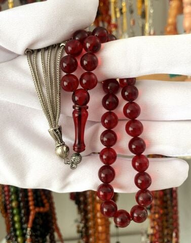 ATEŞ KEHRİBAR KÜRE KIRMIZI MODEL  TESBİH