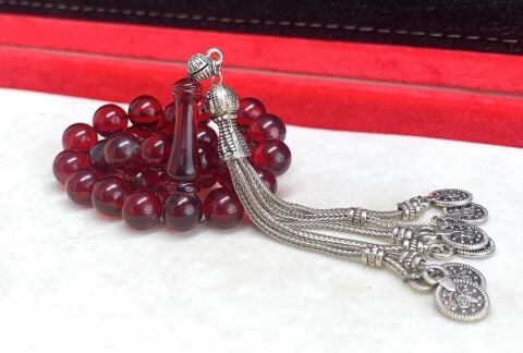 ATEŞ KEHRİBAR KÜRE KIRMIZI MODEL  TESBİH