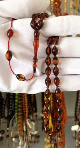 ATEŞ KEHRİBAR KARIŞIK RENKLİ ARPA MODEL TESBİH