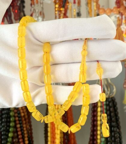 YENİ ÇUBUK SIKMA SARI KAPSÜL KEHRİBAR TESBİH