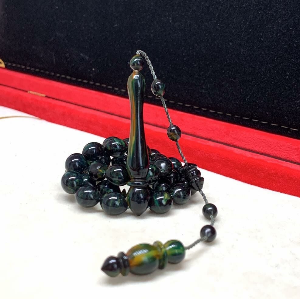 SİYAH YEŞİL HARELİ BAĞA TESBİH