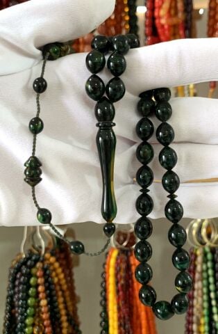 SİYAH YEŞİL HARELİ BAĞA TESBİH