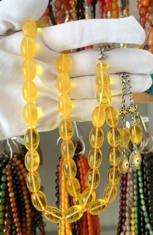 DAMLA BADEM KESİM ŞEFAF KEHRİBAR TESBİH