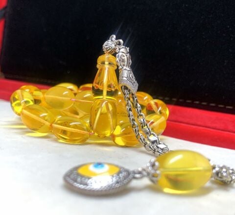 DAMLA BADEM KESİM ŞEFAF KEHRİBAR TESBİH