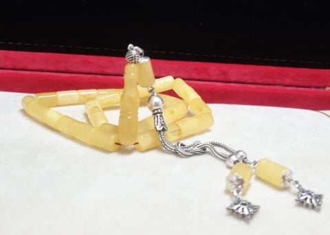 DAMLA KEHRİBAR SARI  KESME MODEL TESBİH