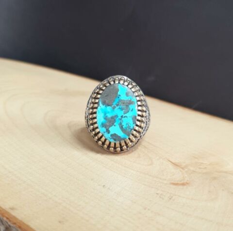 TURKUAZ TAŞLI GÜMÜŞ İŞLEMELİ ESKİTME YÜZÜK