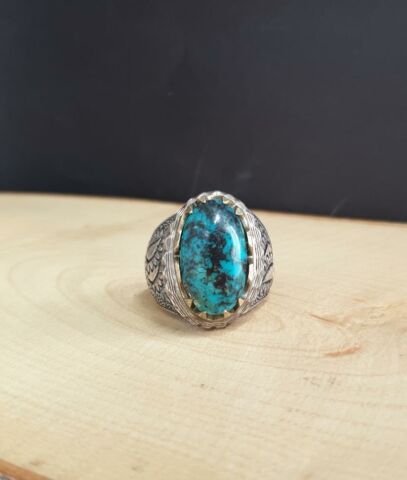 TURKUAZ TAŞLI İŞLEMELİ GÜMÜŞ YÜZÜK