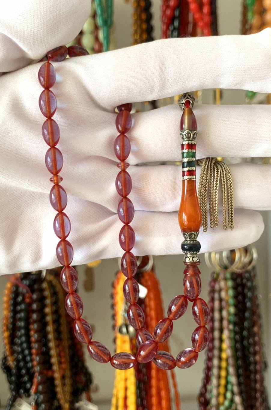 PİRİNÇ İŞLEME İMAMELİ YANSIMALI ATEŞ  KEHRİBAR TESBİH