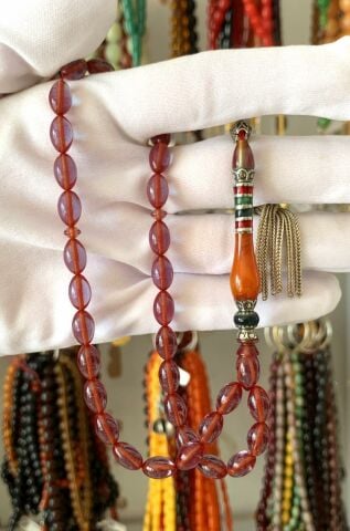 PİRİNÇ İŞLEME İMAMELİ YANSIMALI ATEŞ  KEHRİBAR TESBİH