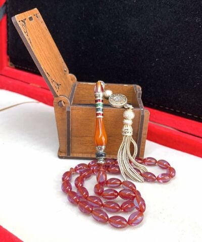 PİRİNÇ İŞLEME İMAMELİ YANSIMALI ATEŞ  KEHRİBAR TESBİH