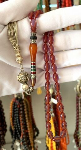 PİRİNÇ İŞLEME İMAMELİ YANSIMALI ATEŞ  KEHRİBAR TESBİH