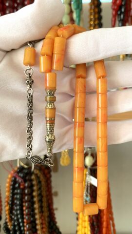 PİRİNÇ İŞLEME İMAMELİ SARI SIKMA   KEHRİBAR TESBİH