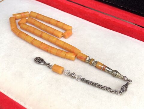 PİRİNÇ İŞLEME İMAMELİ SARI SIKMA   KEHRİBAR TESBİH