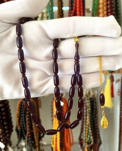 BORDO - MAVİ  KAPSÜL MODEL ATEŞ KEHRİBAR TESBİH