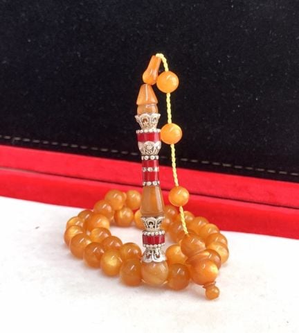 PİRİNÇ İŞLEME İMAMELİ SARI SEDEFLİ SIKMA KEHRİBAR TESBİH