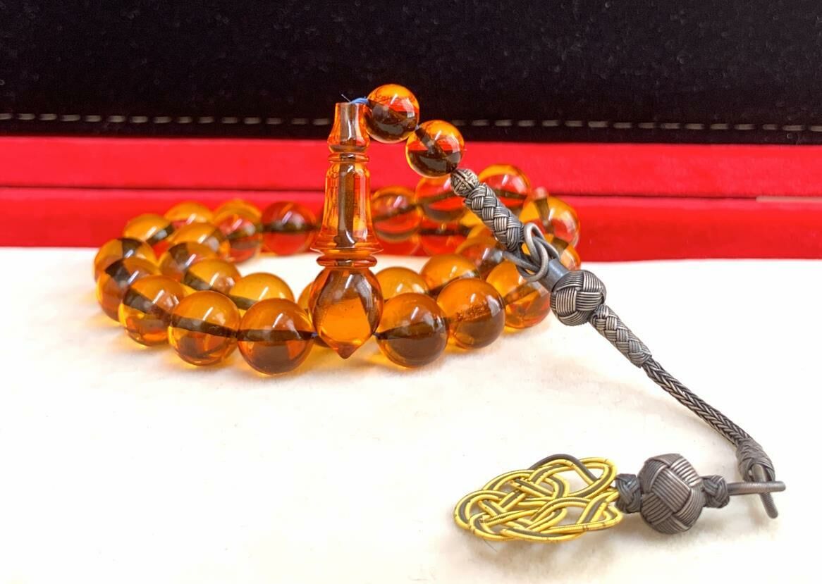 KÜRE MODEL  BAL RENGİ  ATEŞ KEHRİBAR TESBİH