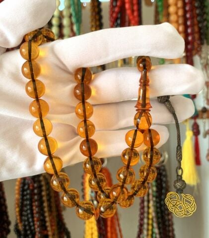 KÜRE MODEL  BAL RENGİ  ATEŞ KEHRİBAR TESBİH