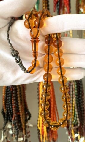 KÜRE MODEL  BAL RENGİ  ATEŞ KEHRİBAR TESBİH