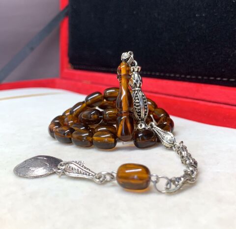 SİYAH HARELİ SIKMA KEHRİBAR TESBİH